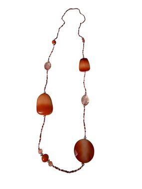 Vintage 38 Inch Carnelian Style Statement Beaded Necklace Frosted Orange Acrylic